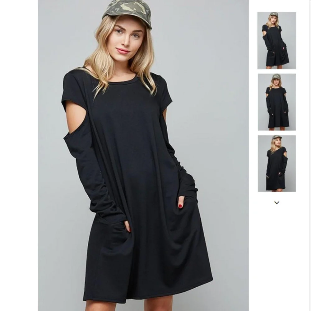 TERRY Dress w/ Cutout Sleeves - Picture 3 of 6